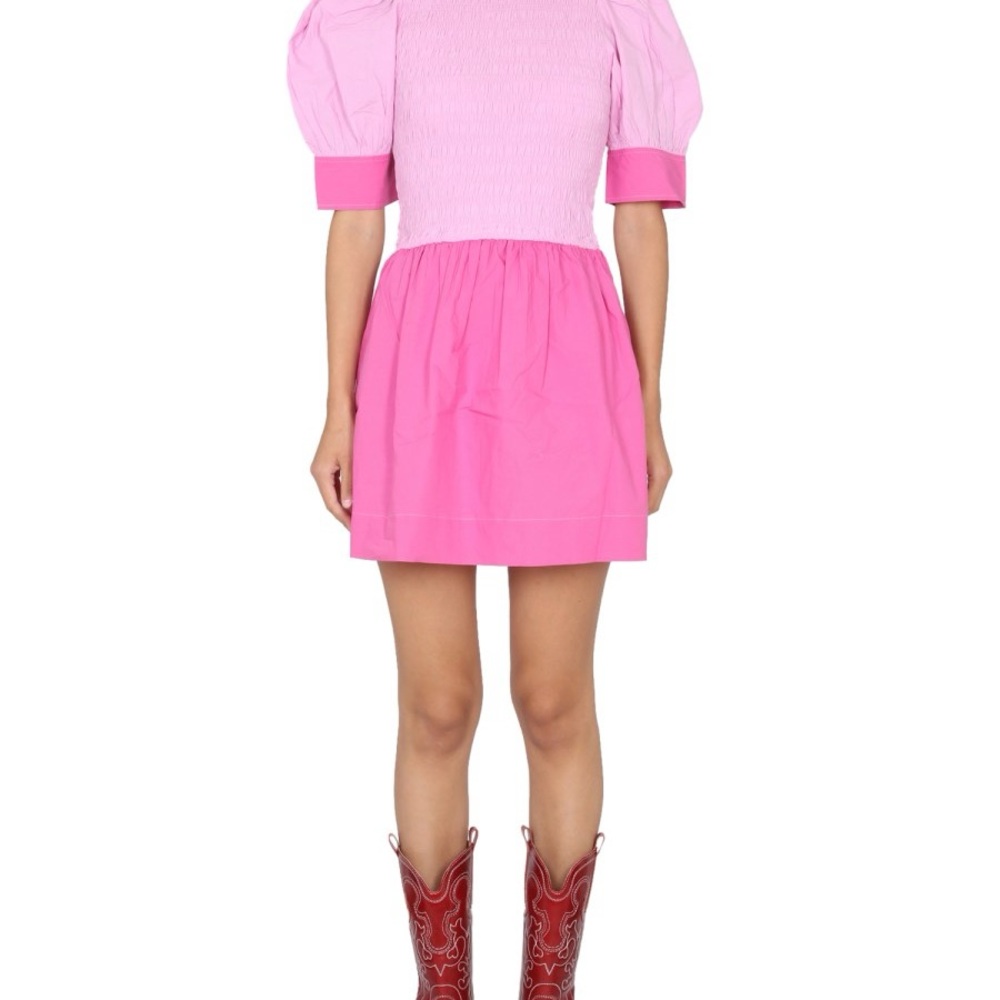 Ganni Pink Puff Sleeve Dress